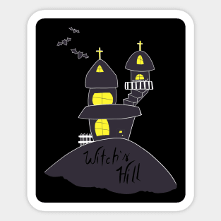 Halloween Witch's Hill in black Sticker